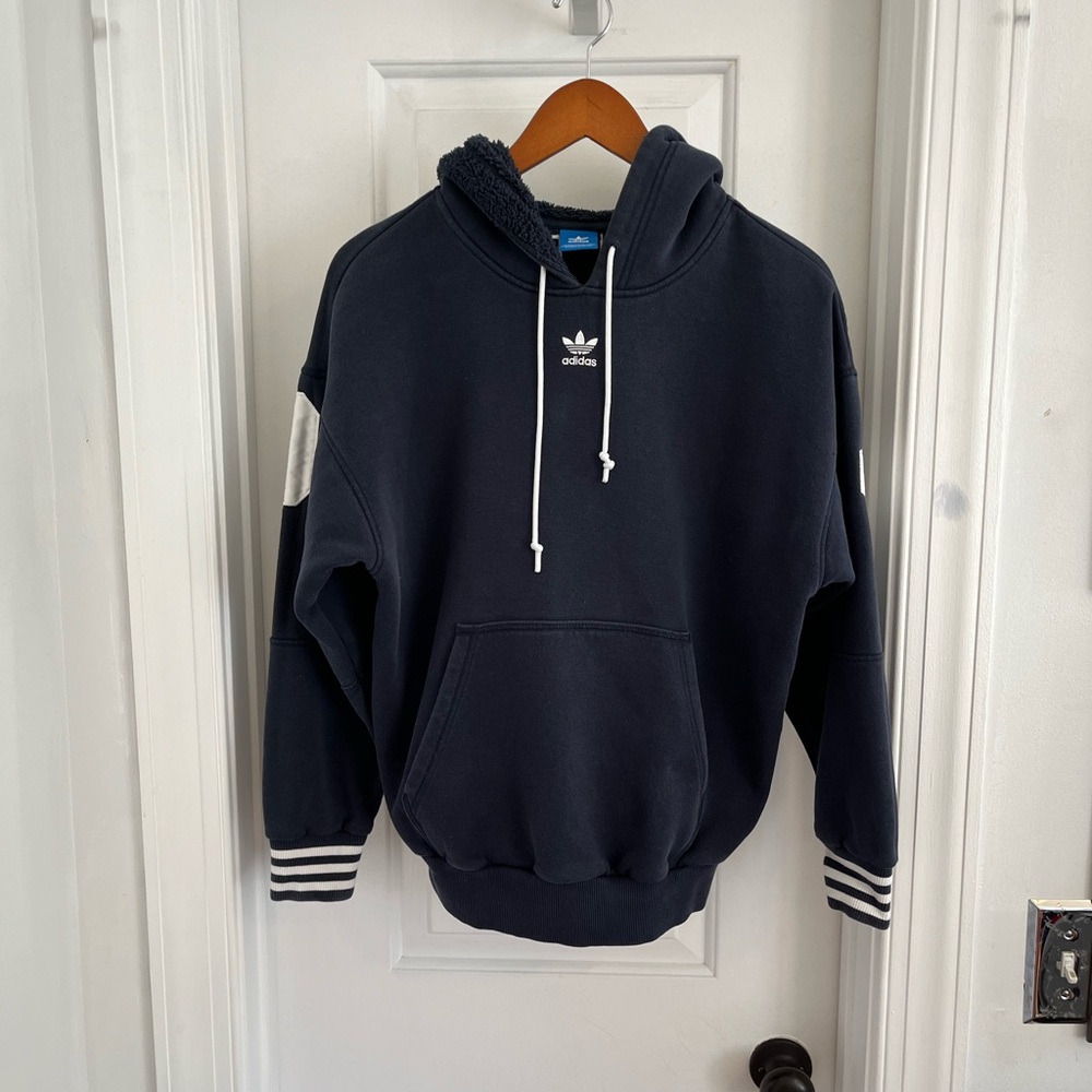 ADIDAS Hoodie with Fleece Lining and Huge Block Letters on Back